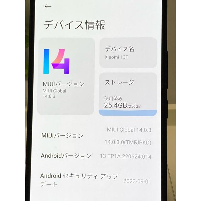 新品同様★ au SIMフリー シャオミ Xiaomi 13T  ブラック XIG04 メモリ8GB ROM256GB  5G スマートフォン★ A9758の画像