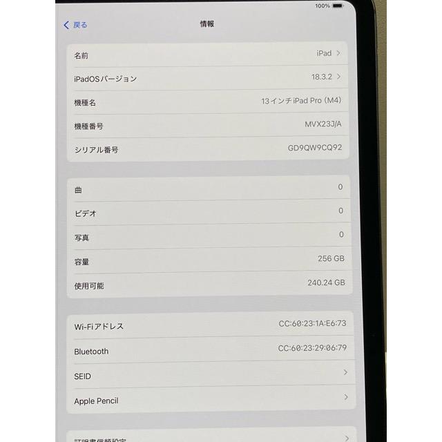 iPad Pro ほぼ未使用☆ 13インチ (M4) Wi-Fi 256GB 2024年モデル