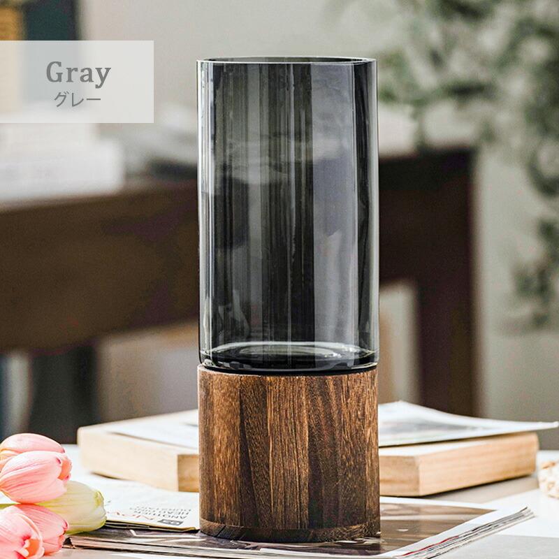 花瓶 ガラス 北欧風 一輪挿し 高さ31cm 円柱 ツートンカラー