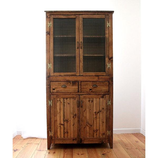 キャビネットパイン家具 GlassCabinet チェッカーガラス 真鍮取っ手 
