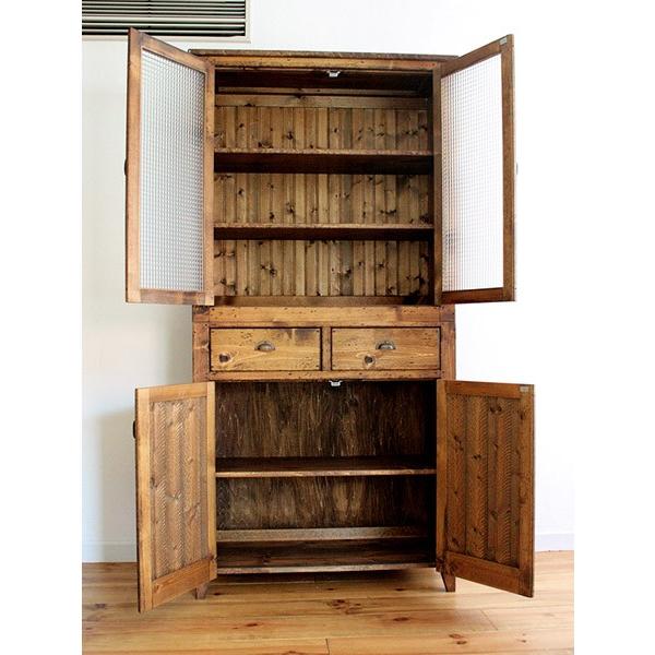キャビネットパイン家具 GlassCabinet チェッカーガラス 真鍮取っ手 
