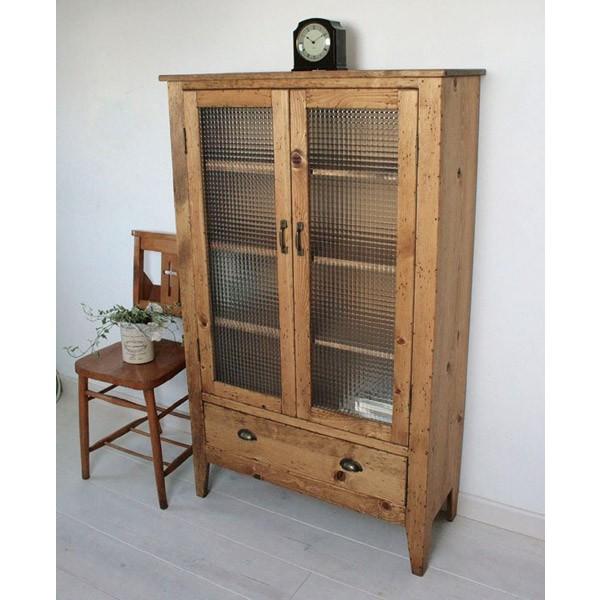 キャビネット ガラス 扉 リビング キッチン 飾り棚 収納 ラスティック