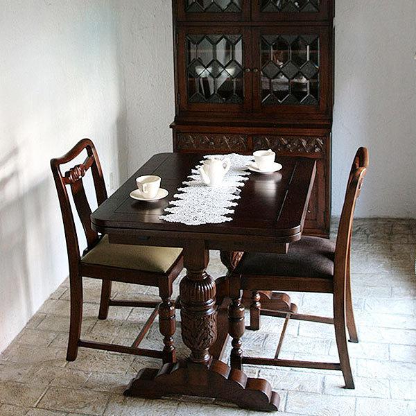 英国　アンティーク オーク　伸長式ダイニングテーブル ドローリーフテーブル 英国のアンティーク伸張式テーブル、オーク材のおしゃれなドロー