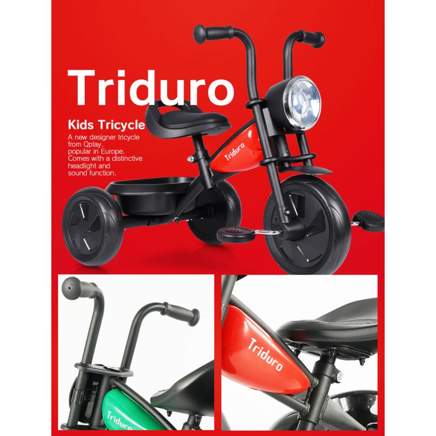 三輪車 ヘッドライト サウンド機能 リアバスケット バイク型 アップ