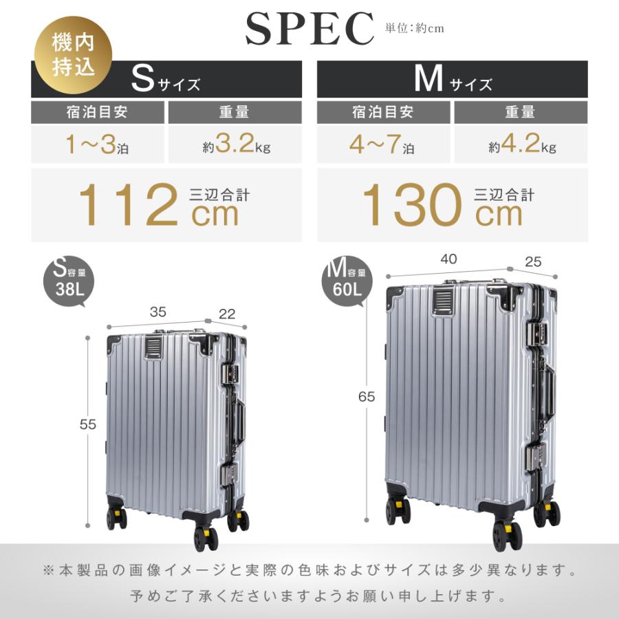 スーツケース キャリーケース S/M 38L 機内持ち込み フレームタイプ