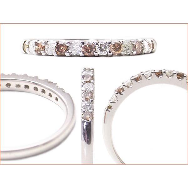 ダイヤモンド リング エタニティリング ブラウン ホワイト ダイヤモンド ハーフエタニティリング K18 0.25ct ラッピング無料 送料無料の画像