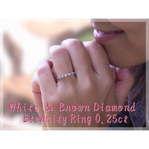 ダイヤモンド リング エタニティリング ブラウン ホワイト ダイヤモンド ハーフエタニティリング K18 0.25ct ラッピング無料 送料無料の画像