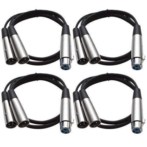 SEISMIC AUDIO SA-Y2 4 Pack 1-Feet Splitter Patch Cables 1 XLR Female to 2 XLR Male 