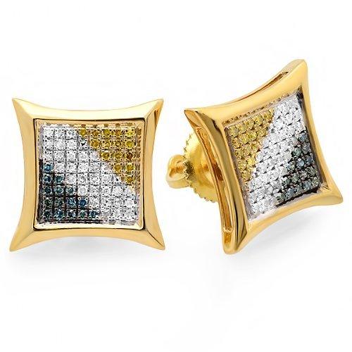 （ダズリング・ロック）Dazzling Rock ラウンドダイヤモンドスタッドイヤリング 0.33カラット ブルー、ホワイト、イエロー マイクロペイブ 並行輸入品