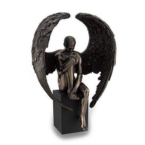 樹脂彫刻ブロンズFinished Pensiveオス天使像onブラックベース7 x 10 x 4インチブロンズモデル# wu76496 a4 並行輸入品 オブジェ、置き物 【超安い】