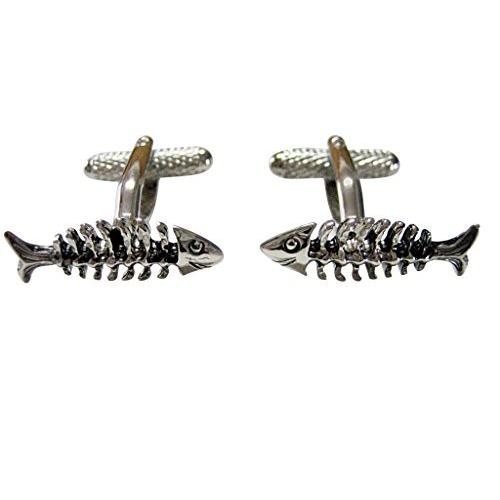 ブラックandシルバーToned魚ボーンCufflinks 並行輸入品