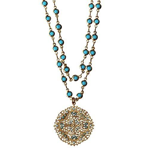 先着オリ特付 Catherine Popescoゴールドトーンフィリグリーメダリオンネックレスビーズチェーン パシフィックブルー1125g 並行輸入品 セール ブログ Moodles Uog Ac Rw