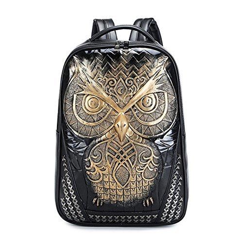 【超ポイント祭?期間限定】 for Backpack Owl Backpack, Head Owl 3D Women 並行輸入品 La Embossed Graphic Leather PU ノートパソコンバッグ、ケース