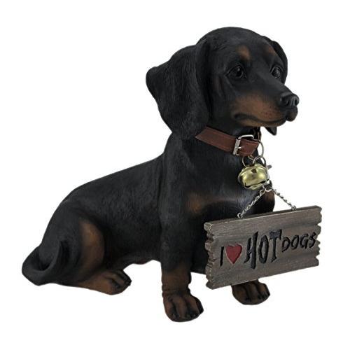Resin Statues Delightful Lil Hot Dogger Dachshund Dog With Sign図13 x 10.25 並行輸入品