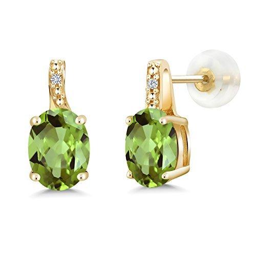 Gem Stone King 2.67カラット 天然石 ペリドット ピアス レディース 天然 ダイヤモンド 10金 イエローゴールド(K10) 並行輸入品