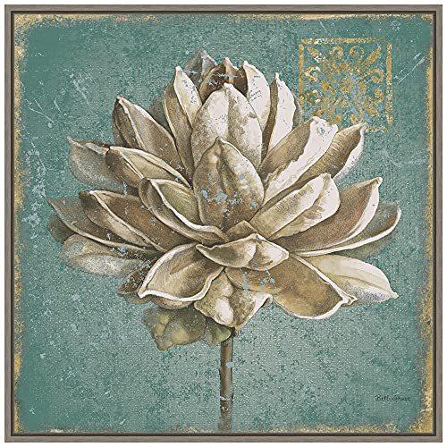 Beth Grove作 キャンバスアートフレーム入り「シードポッド I no Words Turquoise」外側サイズ：22 x 22 並行輸入品