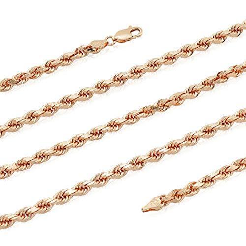 14k Rose Solid Gold Diamond Cut Rope Chain Necklace， 1.5mm， 20