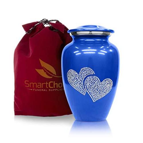 SmartChoice 遺灰用骨つぼ 大人用 クリスタル ラブ ハート ブルー 火葬 骨壺 並行輸入品
