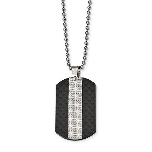 Stainless Steel Men's Studded Black Solid Carbon Fiber Dog Tag Pendant Neck 並行輸入品