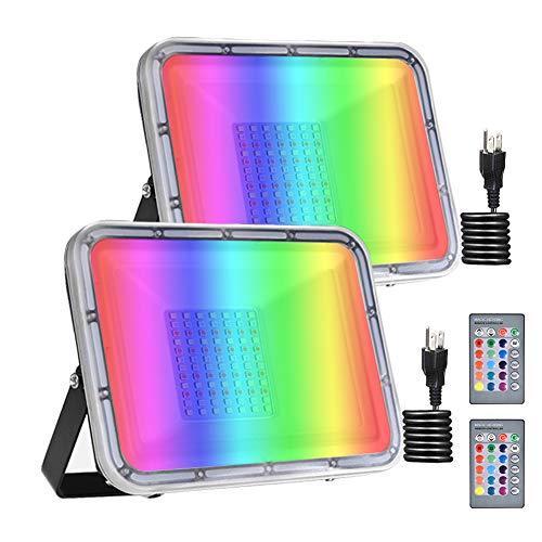 Bikuer 2パック 100W RGB LEDフラッドライト リモコン付き IP67 防水 調光可能 カラーチェンジフラッドライト ウォールウォッシ 並行輸入品