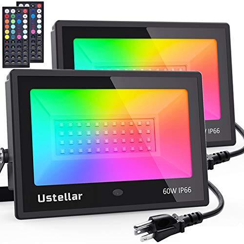 Ustellar Pack 60W RGB LED Flood Lights Outdoor Color Changing Floodlight  並行輸入品