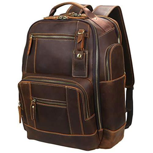 Lannsyne メンズ ビンテージ フルグレインレザー 15.6インチ ノートパソコン バックパック キャンプ 旅行 リュックサック 並行輸入品