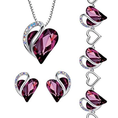 【返品送料無料】 Infinity Leafael Love 並行輸入品 F Pink Dark Amethyst Set Jewelry Bundle Heart Crystal ピアス