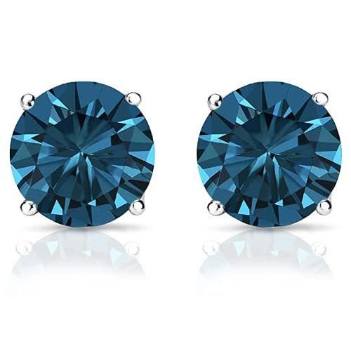 Femme Luxe (0.25 - 1.00) Carat Blue Diamond Stud Earrings 14K White Gold fo 並行輸入品