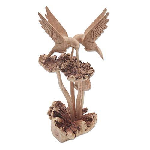 NOVICA Hummingbirds and Mushrooms Wood Sculpture 並行輸入品