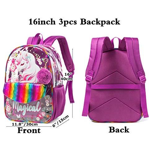 定期入れの ユニコーン クリアバックパック 女の子用 高耐久 Pvc 透明バックパック シースルー16インチ スクールバッグ クロスボディバッグ付き ティーン小学 並行輸入品 デイパック Www Gatorheatandair Com