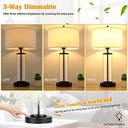 Modern Touch Control Dimmable Table Lamps with 2 USB Ports for Living Room 並行輸入品 - 1