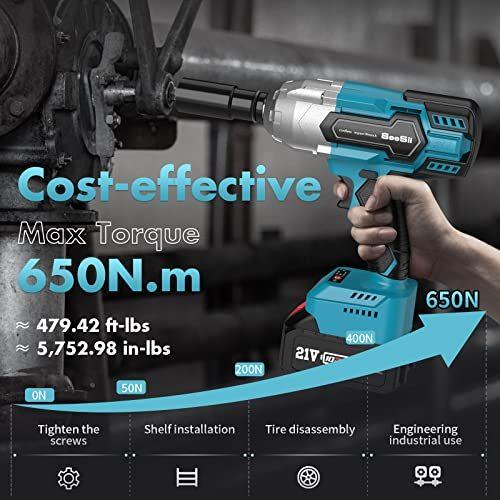 Cordless Impact Wrench, SeeSii Brushless Impact Wrench 1/2 inch Max
