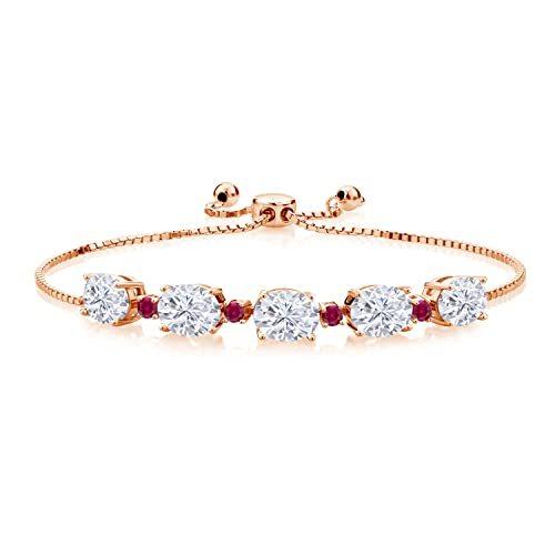 18K Rose Gold Plated Silver Red Created Ruby Bracelet Set with GH Created M 並行輸入品