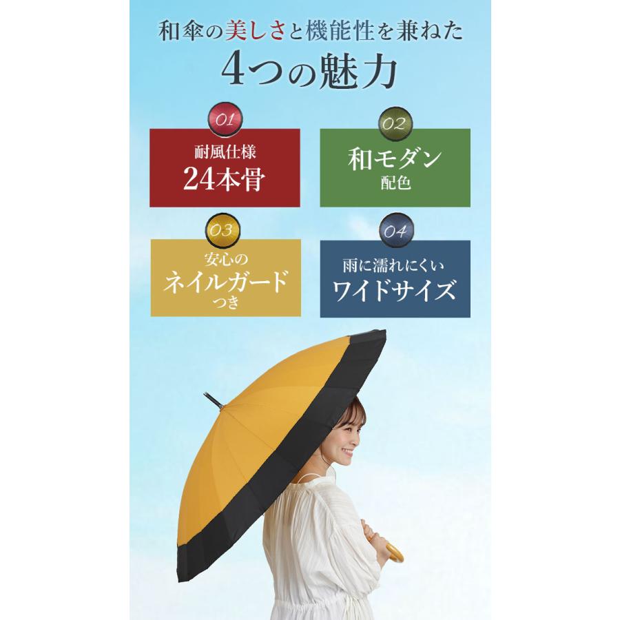 和傘 レディース 傘 60cm 通販 長傘 24本骨 大きめ 雨傘 手開き 大きい