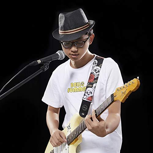 Amumu アコースティック、エレクトリック、ベースギター用のローズスカルギターストラップ -レッド｜mochii0055｜07