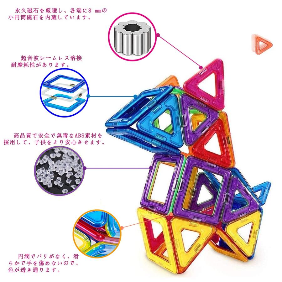 rui yue マグネットブロック 磁気おもちゃ マグネットおもちゃ 磁石ブロック 磁石玩具 おもちゃ 90PCS正方形45×個 三角形×45個 6歳｜mochii0055｜02