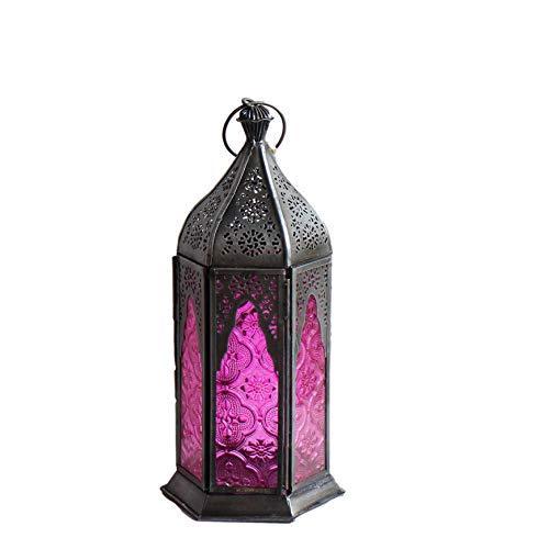 モロッコランタン・キャンドルホルダー 高さ24cm オリエンタルランプ6面のレリーフガラス Morocco Lantern Candle holder｜mochii0055