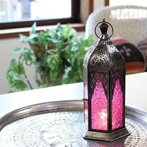 モロッコランタン・キャンドルホルダー 高さ24cm オリエンタルランプ6面のレリーフガラス Morocco Lantern Candle holder｜mochii0055｜02