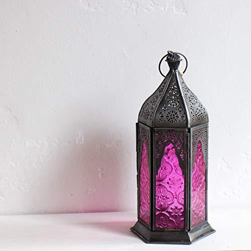 モロッコランタン・キャンドルホルダー 高さ24cm オリエンタルランプ6面のレリーフガラス Morocco Lantern Candle holder｜mochii0055｜08