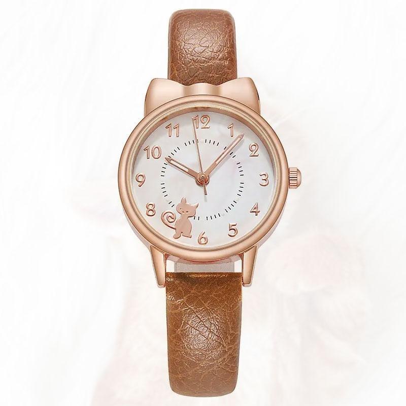腕時計レディース安い 猫のデザイン腕時計 大人可愛いローズゴールドのネコ  クォーツで通勤向け |  | 15