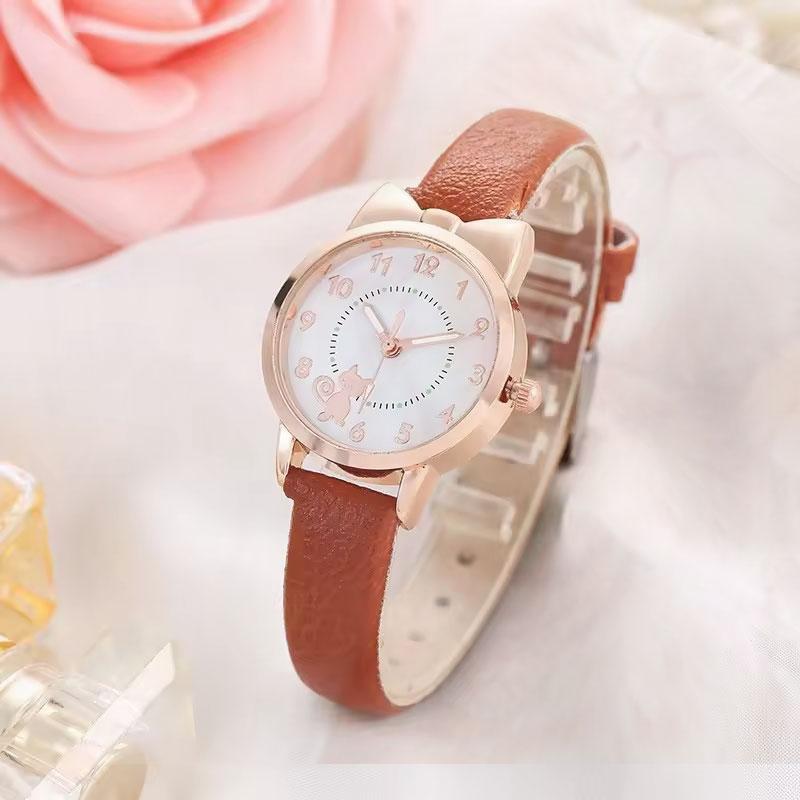 腕時計レディース安い 猫のデザイン腕時計 大人可愛いローズゴールドのネコ  クォーツで通勤向け |  | 08