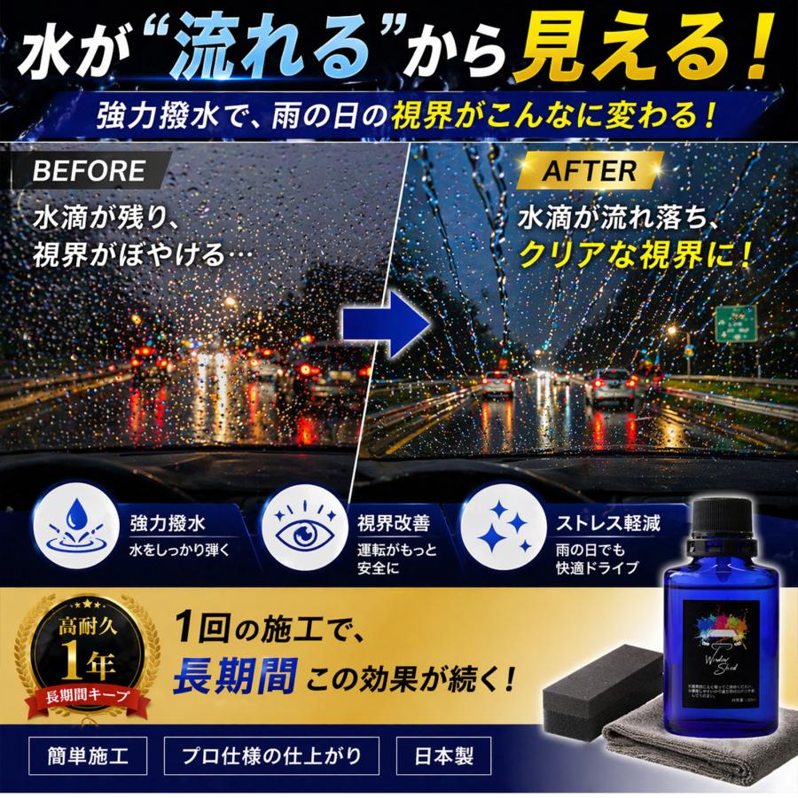 mocola ガラス撥水 ガラス撥水コーティング フロントガラス 撥水コート ガラス撥水剤 最強 超撥水 硬化型 1年耐久 車 ウィンドウコーティング 日本製 | SHIELD（Pit-Life） | 03