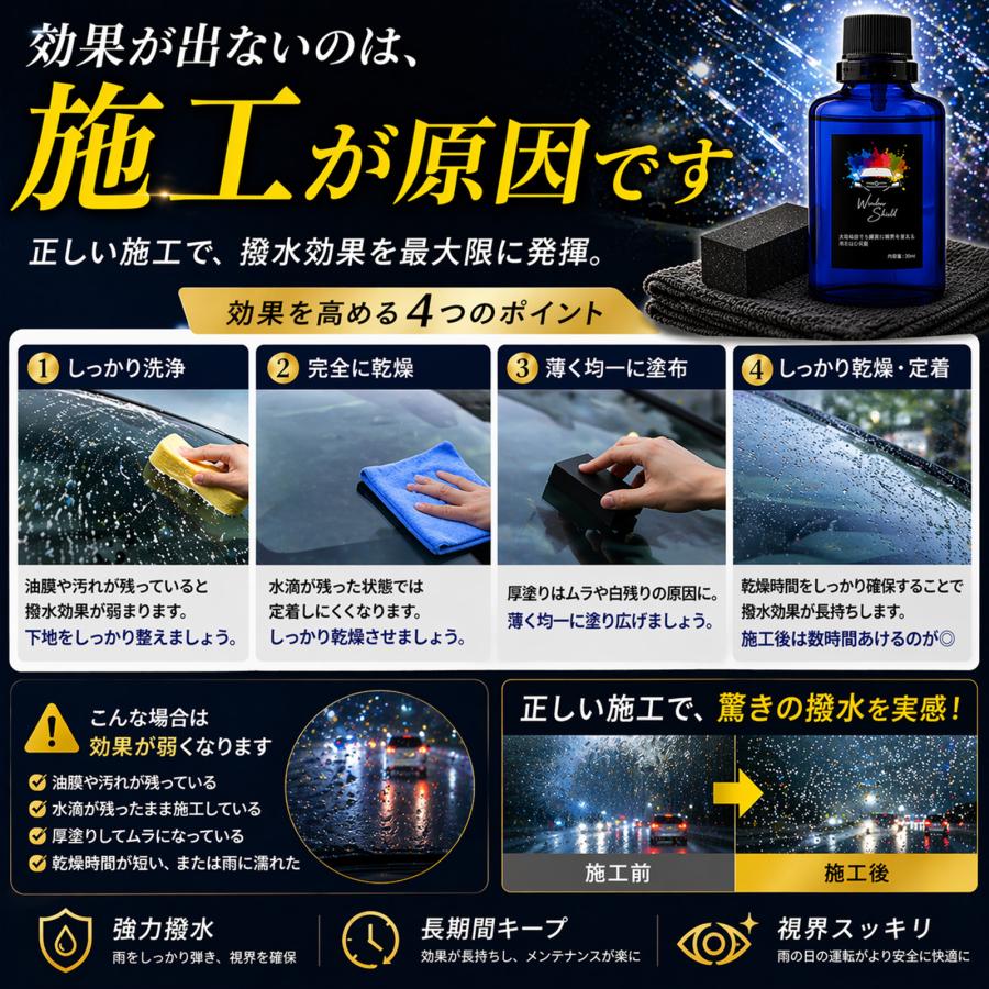 mocola ガラス撥水 ガラス撥水コーティング フロントガラス 撥水コート ガラス撥水剤 最強 超撥水 硬化型 1年耐久 車 ウィンドウコーティング 日本製 | SHIELD（Pit-Life） | 06