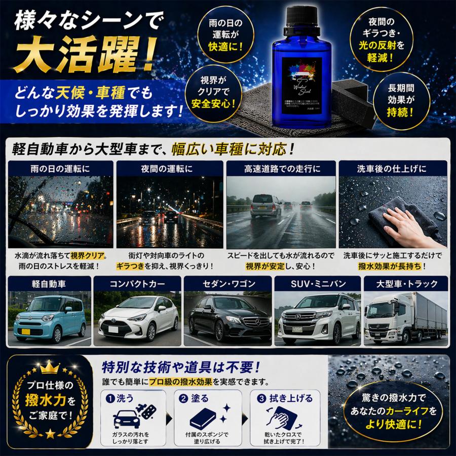 mocola ガラス撥水 ガラス撥水コーティング フロントガラス 撥水コート ガラス撥水剤 最強 超撥水 硬化型 1年耐久 車 ウィンドウコーティング 日本製 | SHIELD（Pit-Life） | 07