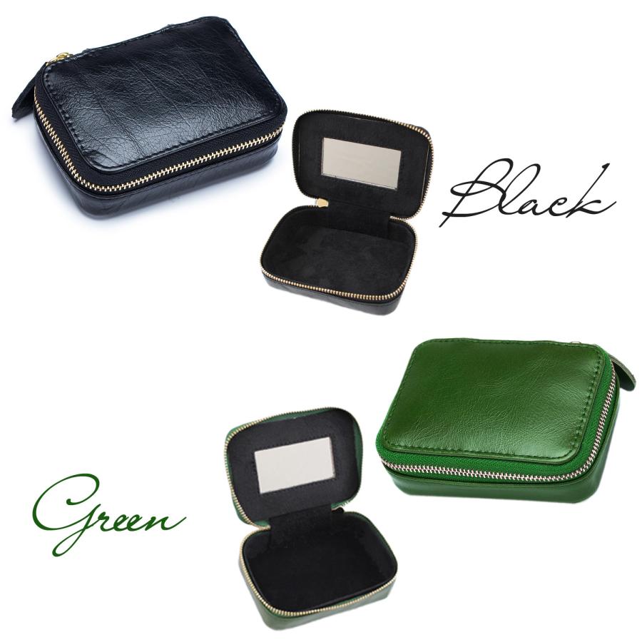 化粧ポーチ リップケース ミラー付き 本革 BOX型 4色 バニティポーチ