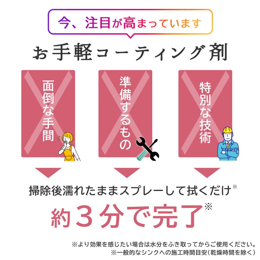 シンク 水垢 除去 クリーナー 撥水コーティング スプレー セット 水回り 浴室 洗面台 蛇口 お風呂掃除 仕上げ 防カビ 水垢防止 親水 超撥水 コート剤爆買 | SHIELD（Pit-Life） | 09