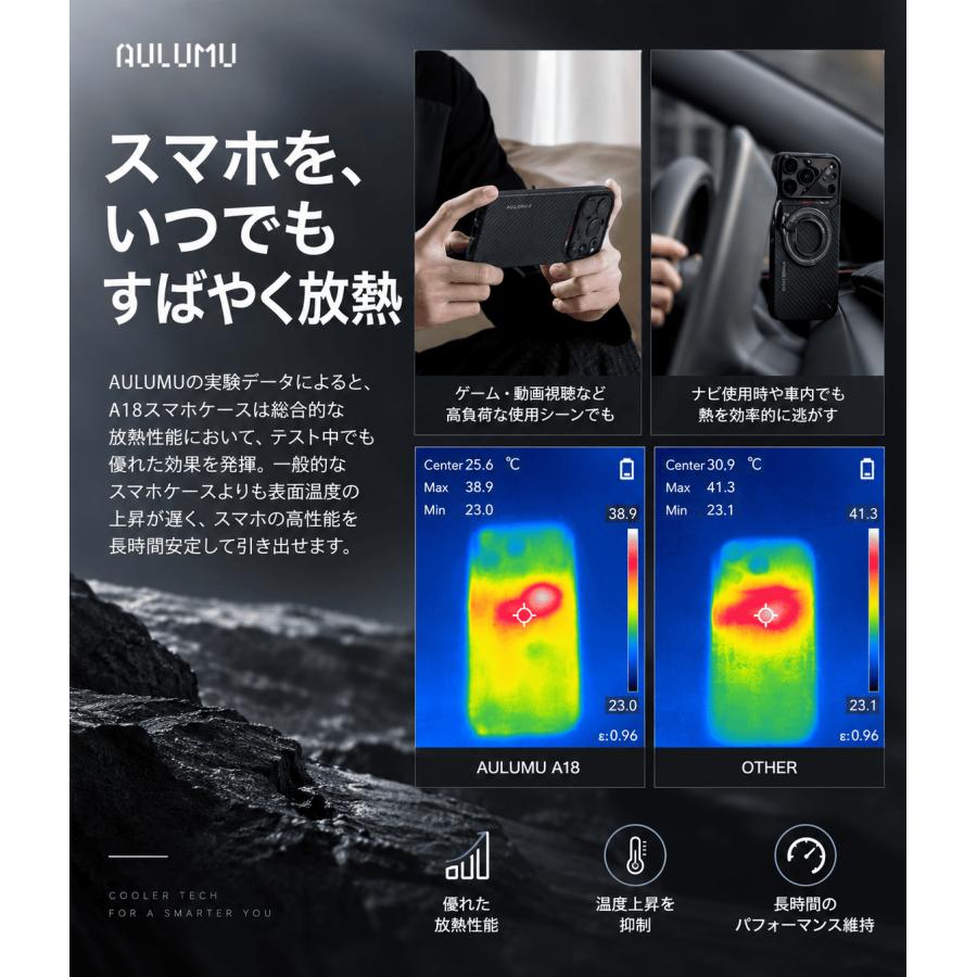 AULUMU A18 iPhone 18 Pro / 18 Pro Max ケース 1500D アラミド繊維 MagSafe対応 1.3mm 超薄型 軽量 CoolHyper放熱 アルミカメラガード レビュー 100日保証 |  | 05