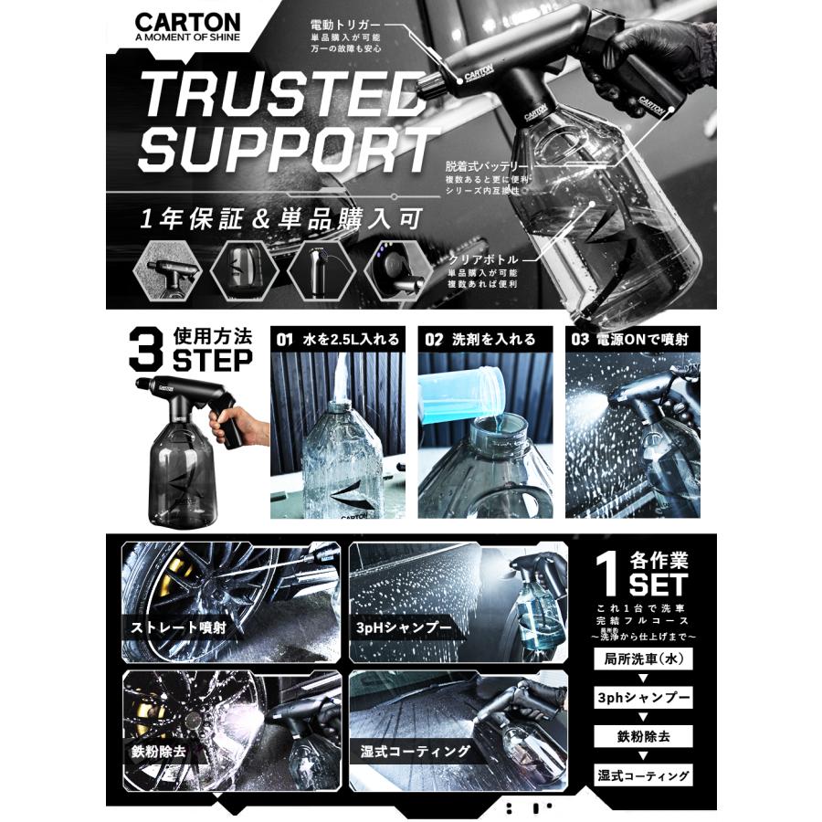 CARTON POWER GRIP 電動オートスプレー 『細部まで極まる』 IPX7 防水 2.5L 高圧ミスト噴射 洗車/鉄粉除去/湿式コーティング 対応 溶剤耐性 日本語説明書 |  | 02