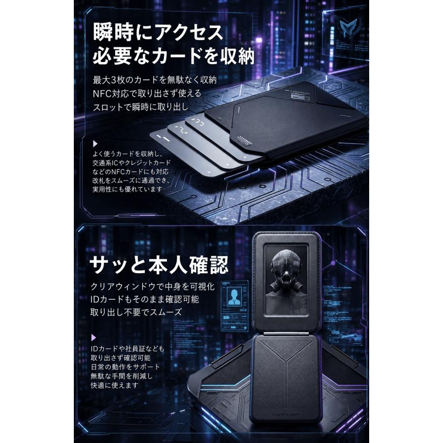 Aulumu G02 カードケース Magsafe対応 スマホスタンド 【スワイプカード/オープンIDウィンドウ】 iPhone 17/16/15/14/13/12シリーズ用 レビュー投稿 100日保証 |  | 03