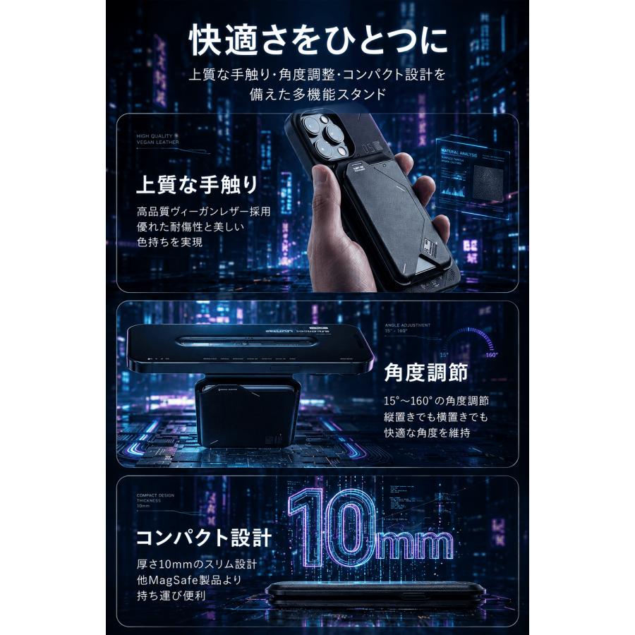 Aulumu G02 カードケース Magsafe対応 スマホスタンド 【スワイプカード/オープンIDウィンドウ】 iPhone 17/16/15/14/13/12シリーズ用 レビュー投稿 100日保証 |  | 05